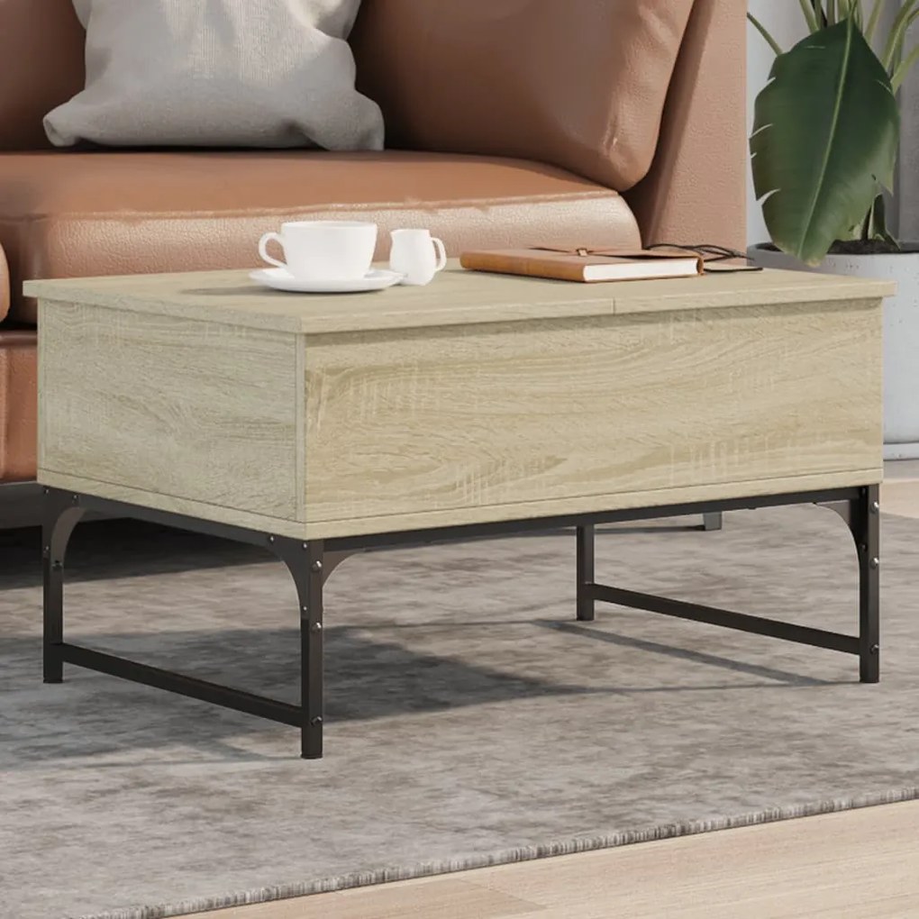 vidaXL Mesa de centro 70x50x40 cm deriv. madeira/metal carvalho sonoma