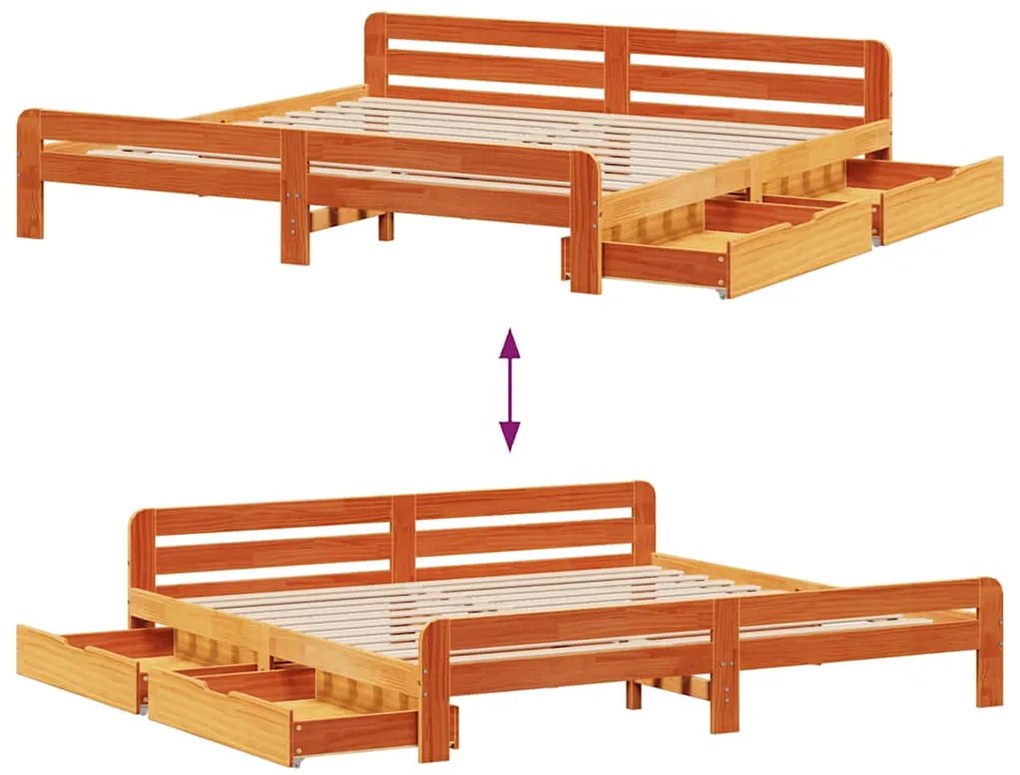 Cama sem colchão 200x200 cm pinho maciço castanho-mel