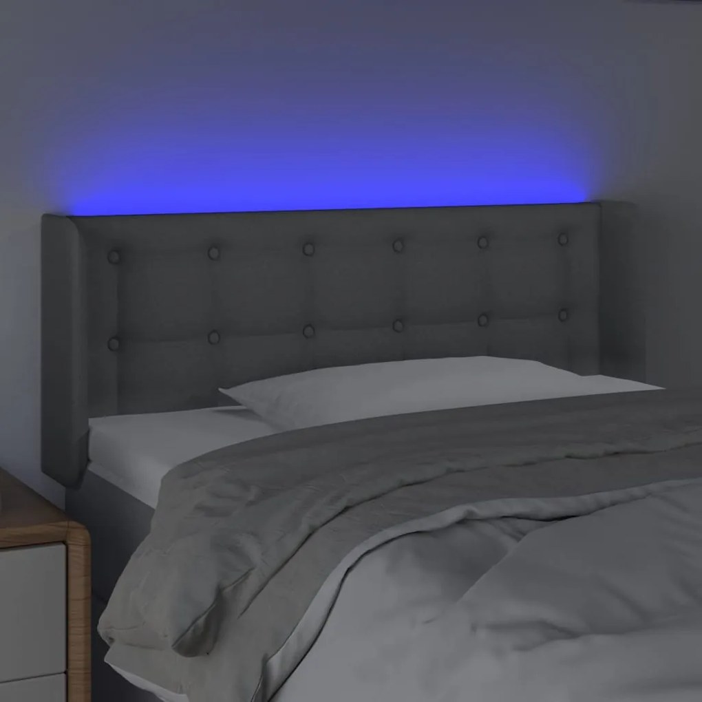 Cabeceira de cama c/ luzes LED tecido 83x16x78/88cm cinza-claro