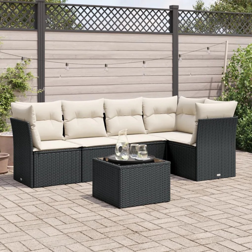 vidaXL 6 pcs conjunto sofás de jardim c/ almofadões vime PE preto