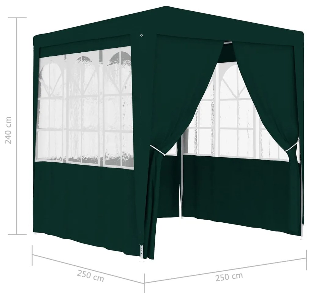 Tenda festas profiss. c/ paredes laterais 2,5x2,5m 90g/m² verde