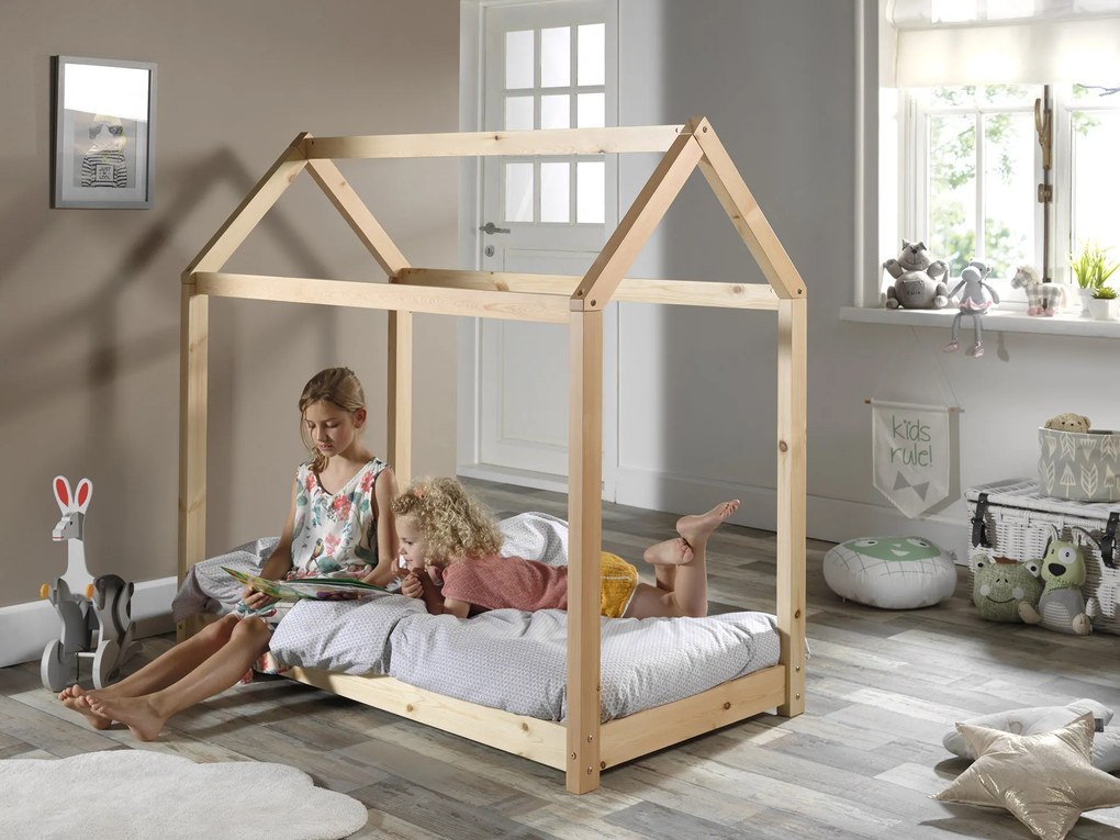Cama criança Casa CABANE (70x140cm) + Estrado Natural