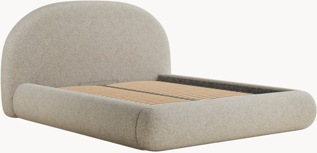 Cama estofada em bouclé artesanal com arrumação Maumere