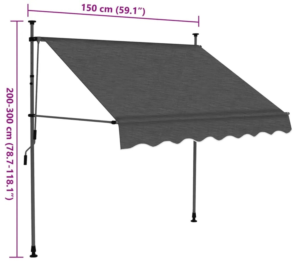 Toldo retrátil manual com LED 150 cm antracite