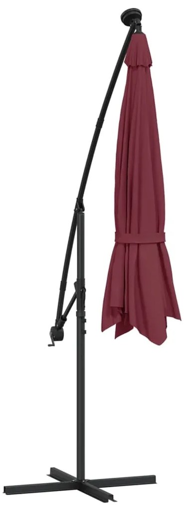 Guarda-sol de jardim cantilever c/ LED/poste aço vermelho tinto