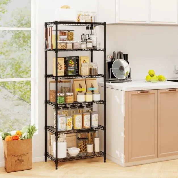 Estante metálica com 6 níveis ajustáveis 59 x 34 x 150 cm com grelha de arame com capacidade para 408 kg, para casa, cozinha, garagem e escritório Pre