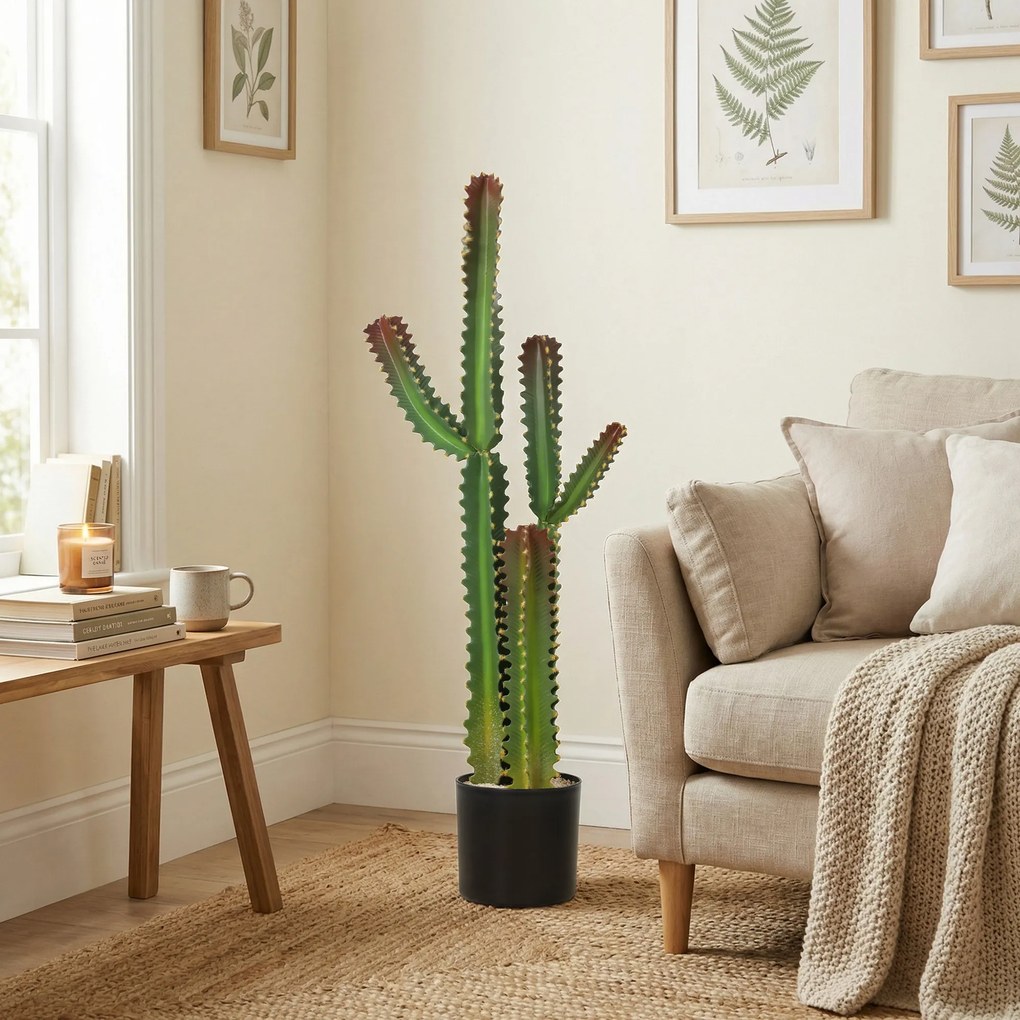 Planta artificial de interior com 111 cm, cacto artificial em vaso, para casa, escritório, sala de estar, quarto, verde