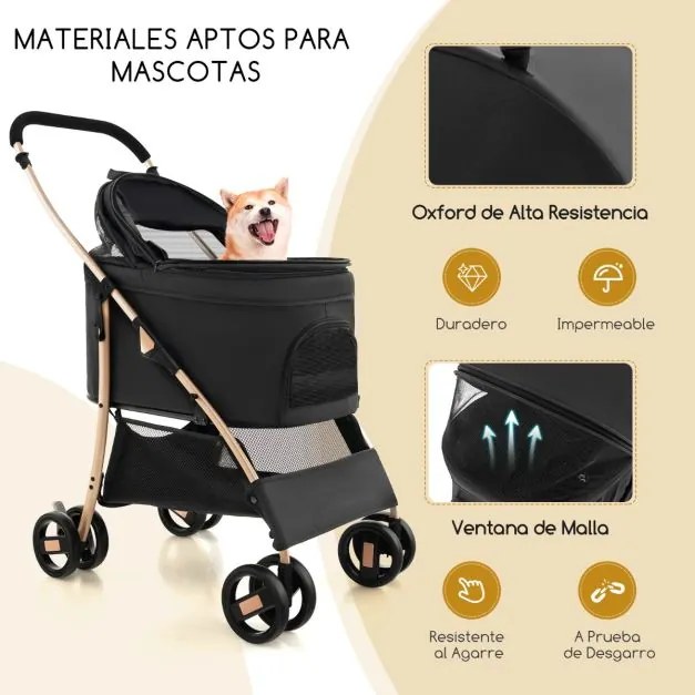 Carrinho de passeio dobrável para animais de estimação toldo ajustável e cesto de arrumação 88 x 48 x 98 cm