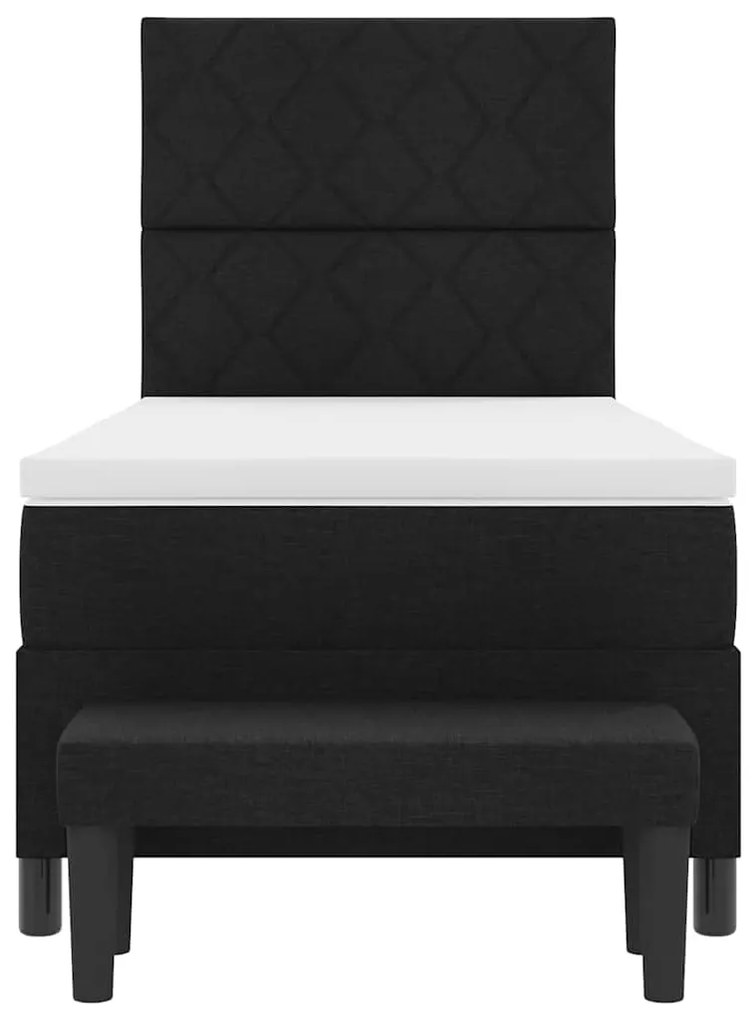 Cama Box Spring com Colchão e Banco Preto 90x190 cm Tecido