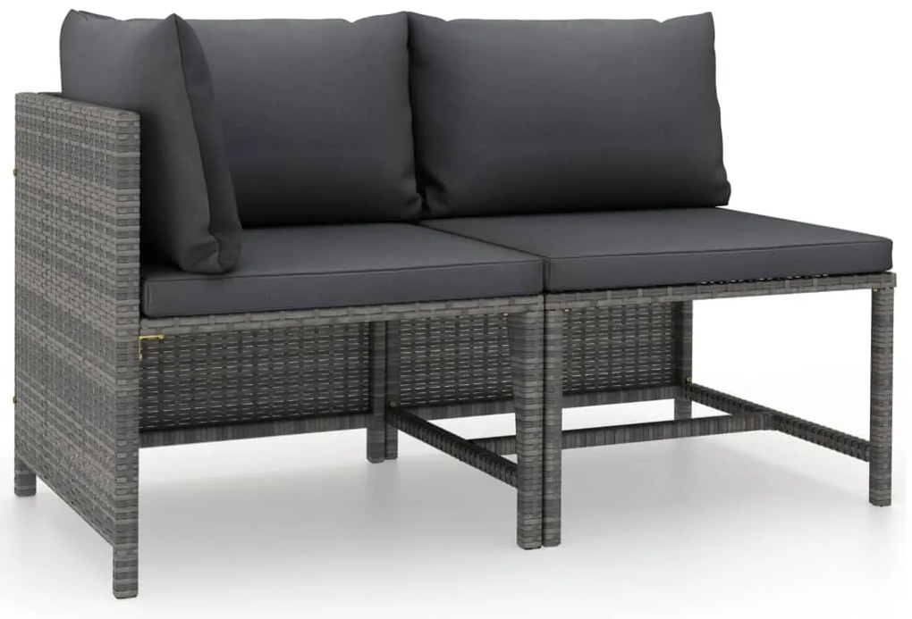 2 pcs conjunto sofás de jardim c/ almofadões vime PE cinzento