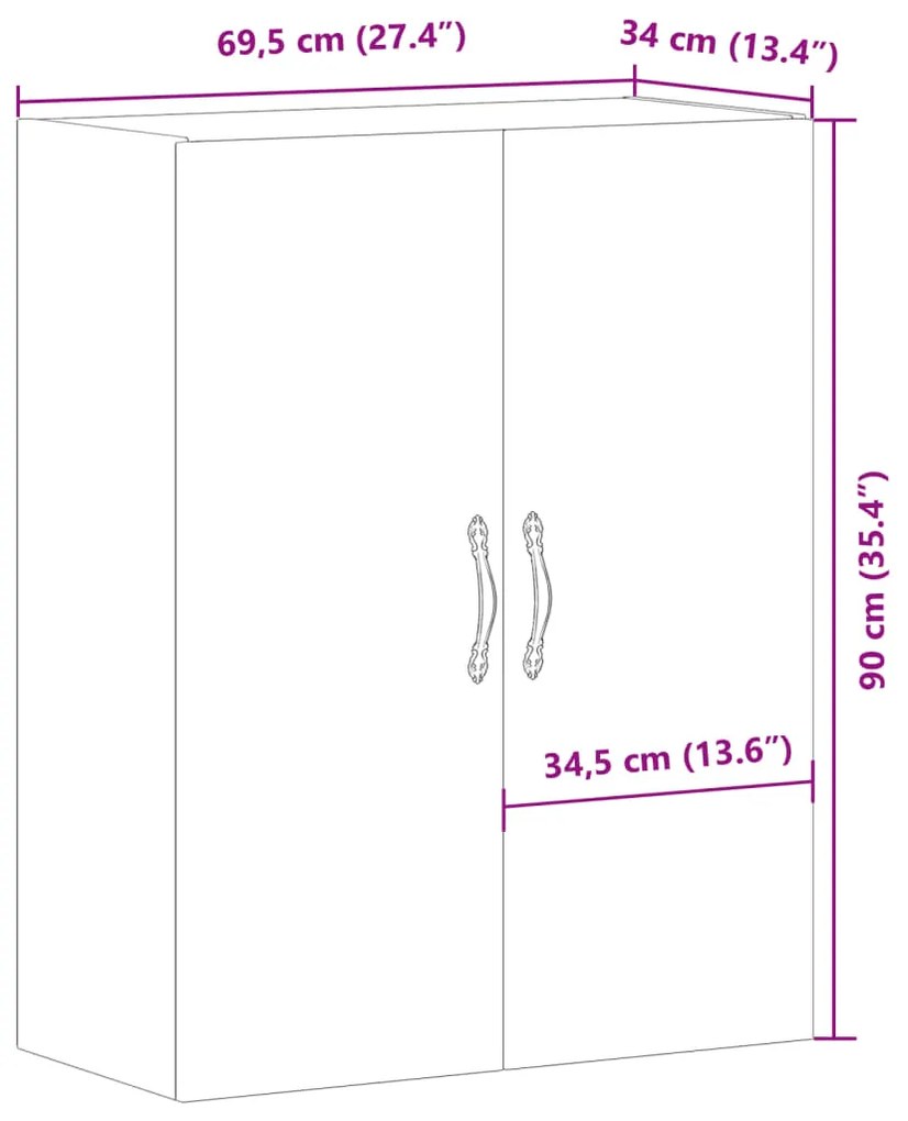 Armário de parede 69,5x34x90 cm derivados madeira madeira velha