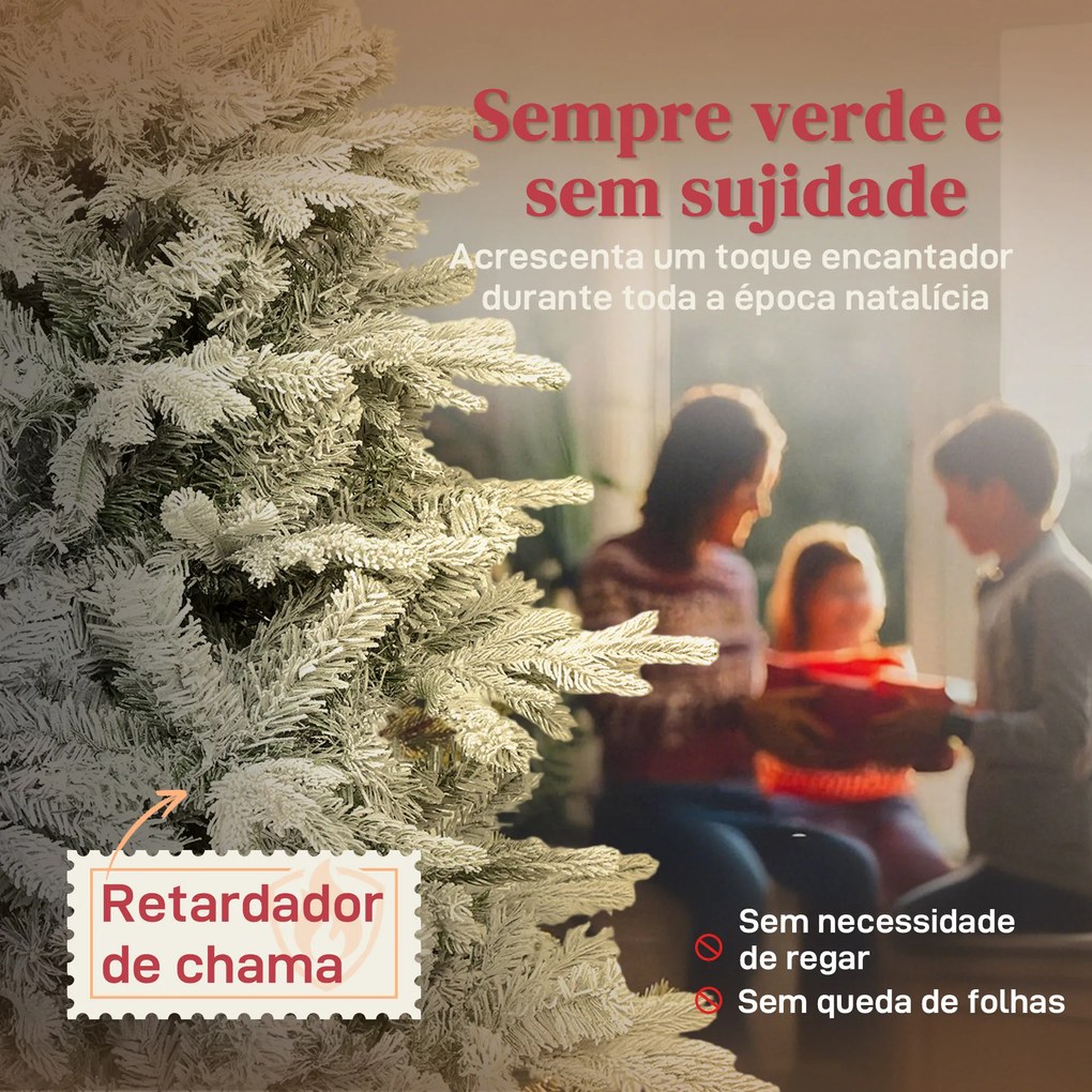 Árvore de Natal Artificial 150 cm com neve com 828 Ramos Base Dobrável e Fácil de Montar Verde