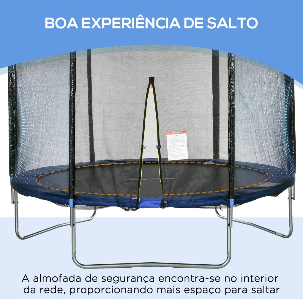 Trampolim de Exterior Ø305x250 cm Trampolim para Crianças e Adultos com Rede de Segurança e Escada Azul