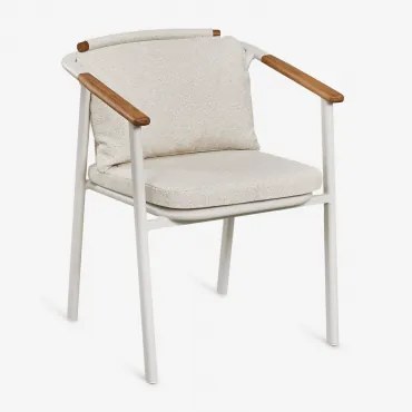 Pacote De 4 Cadeiras De Jardim Yervin Com Braços Em Alumínio E Tecido Bouclé Bouclé Cores Naturais - Sklum