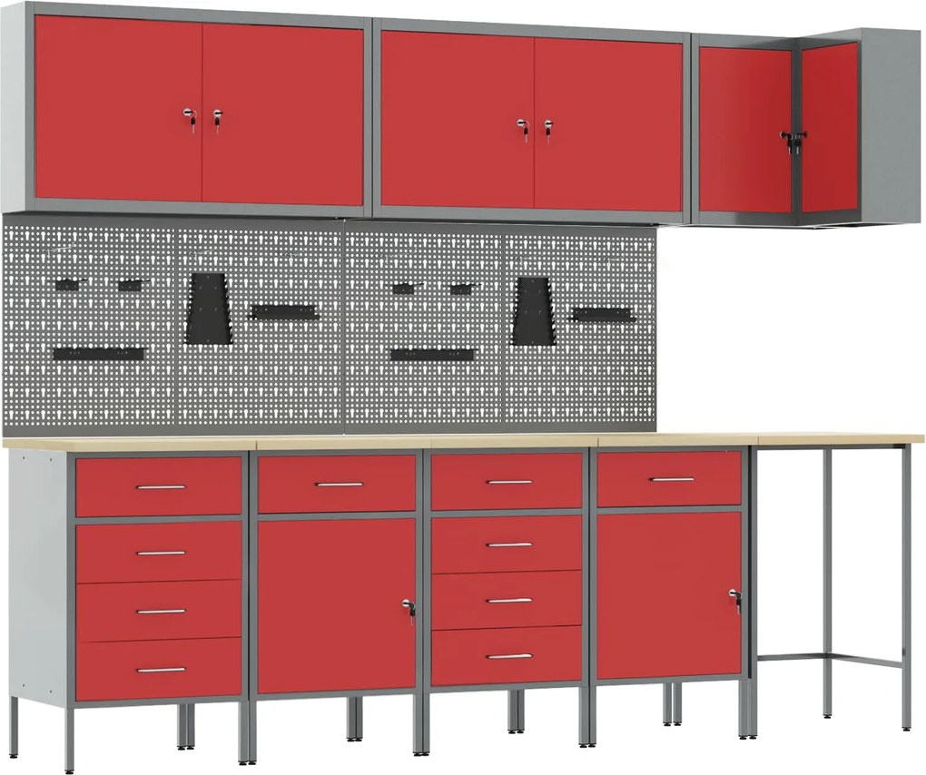 vidaXL Conjunto de Armários de Trabalho Manual 12 pcs Preto e Cinza