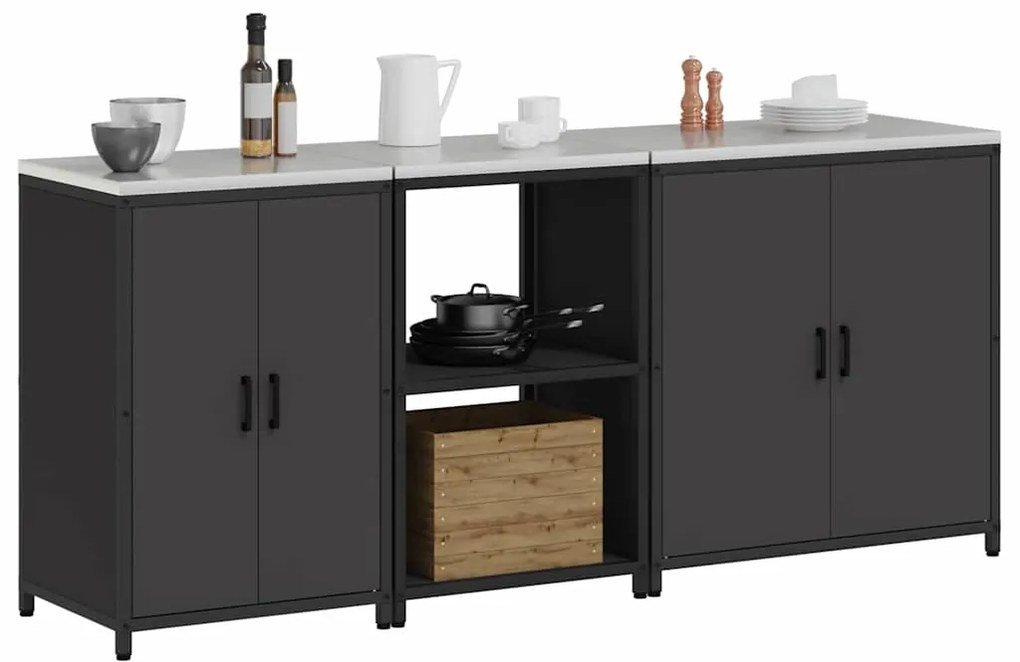 Conjunto de Armazenamento de Cozinha com prateleira Outros 3 pcs Preto