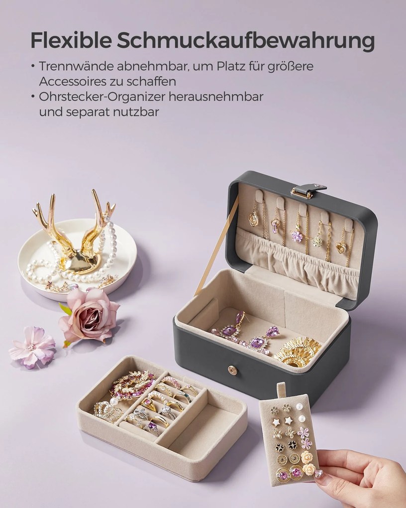 Caixinha de joias pequena e prática 11 x 16 x 8 cm (P x L x A) ideia para presente – cinzento ardósia