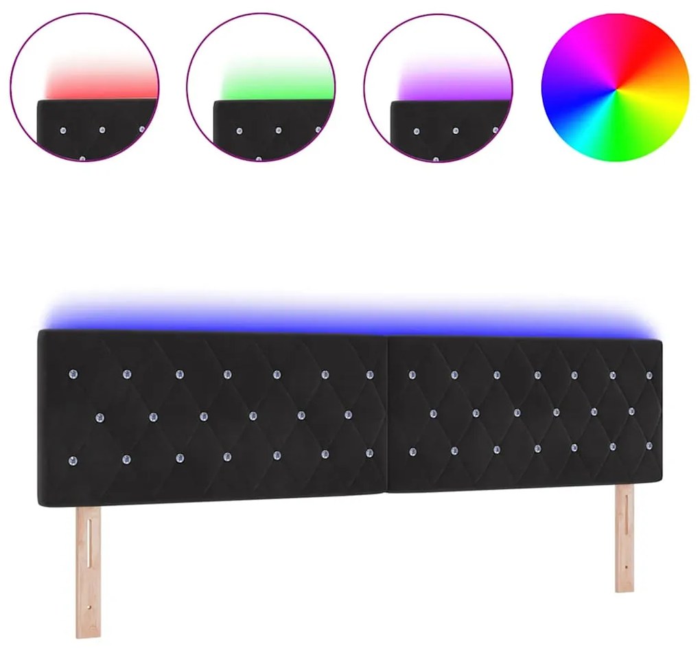 Cabeceira LED com botão de cristal, estofada em veludo preto, 90 cm