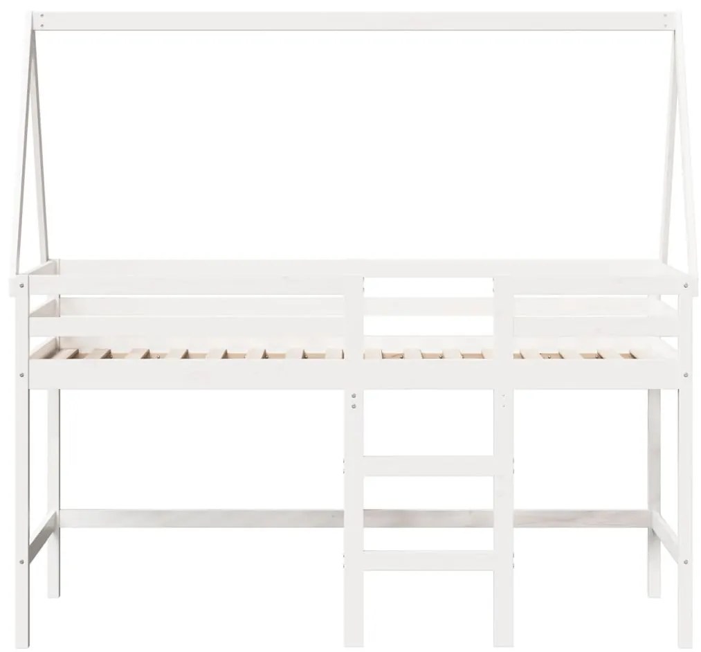 Cama alta c/ escada e telhado 90x190 cm pinho maciço branco