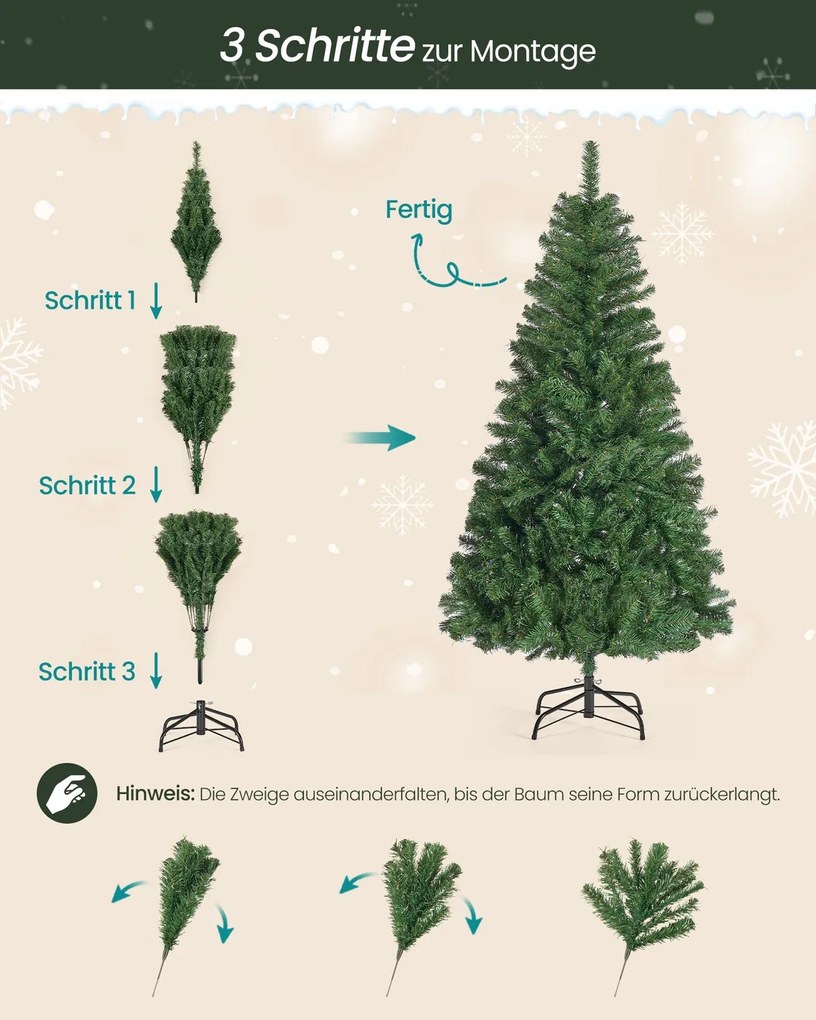 Árvore de Natal artificial com suporte metálico 180 cm de altura com as bolas vermelhas incluídas Verde