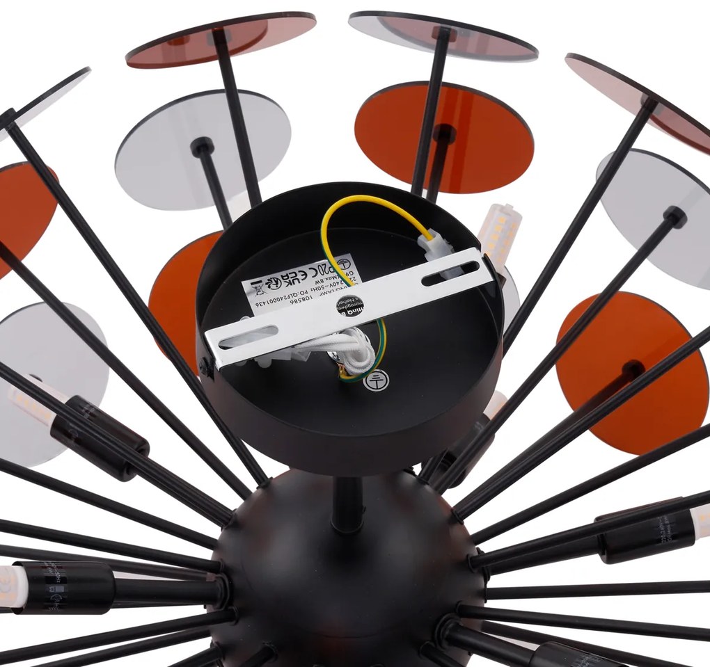 Candeeiro de Teto Art Déco Preto com Âmbar e Fume - Atomic