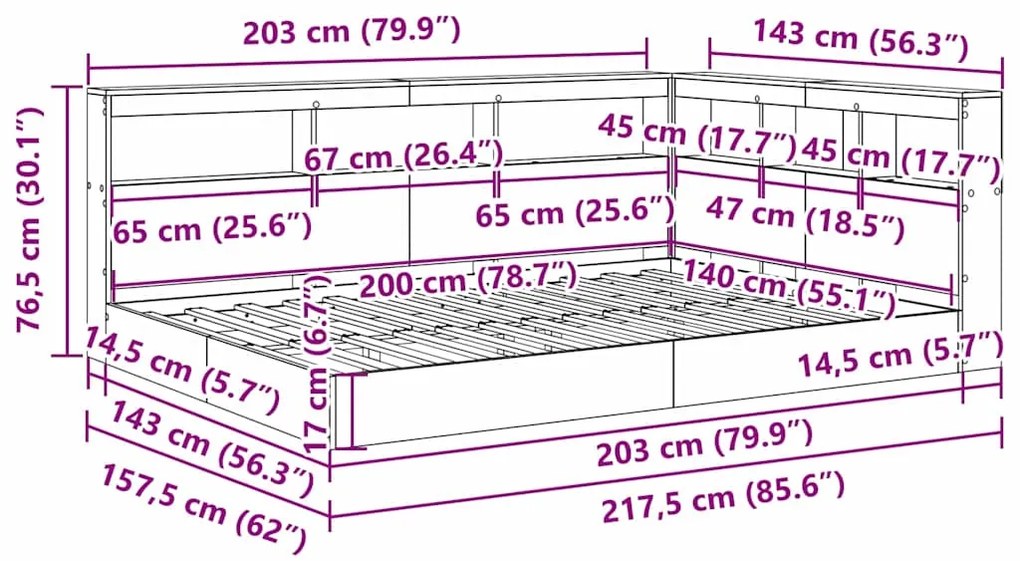 Cama Estante Cinza Sonoma 140 x 200 cm em Madeira Compensada