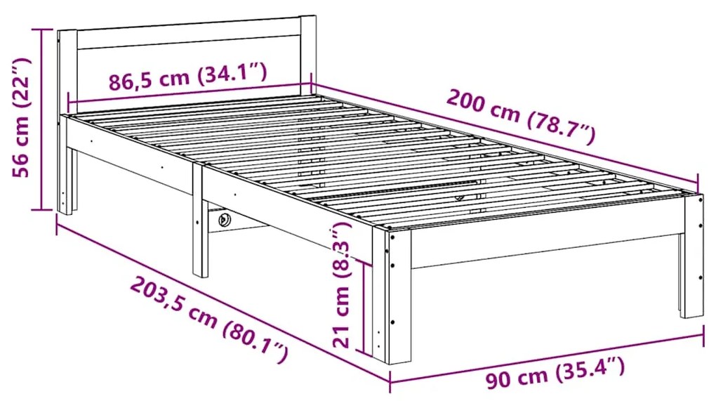 Cama sem colchão 90x200 cm madeira de pinho maciça