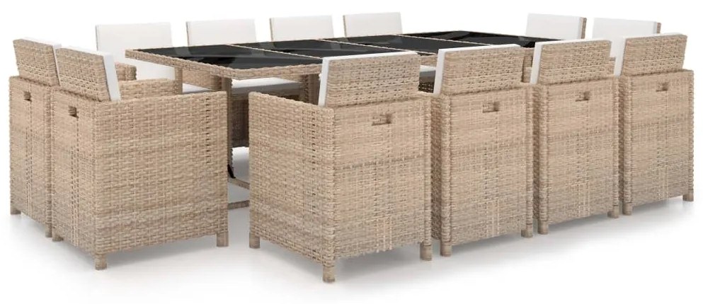 vidaXL 13 pcs conjunto jantar exterior com almofadões vime PE bege