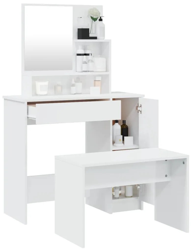 Conjunto toucador 86,5x35x136 cm branco brilhante