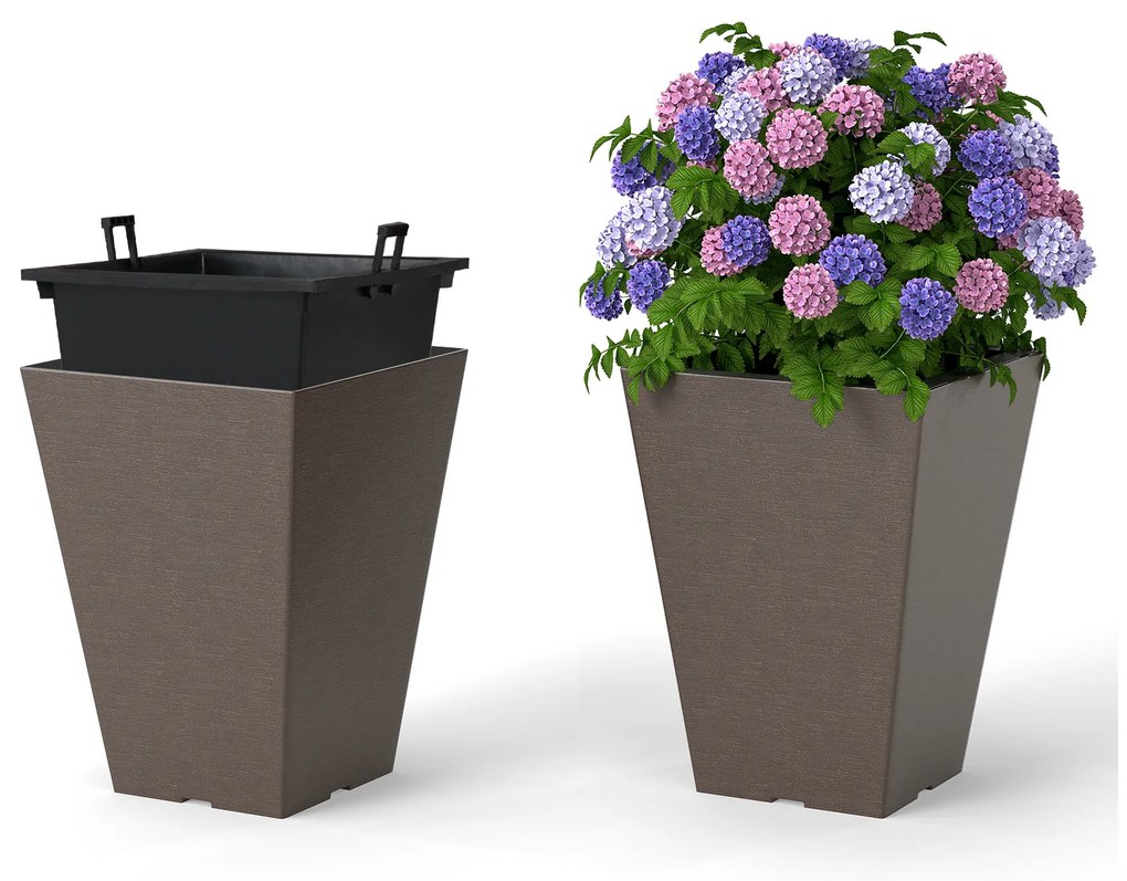 Conjunto de 2 vasos cônicos quadrados com balde interno removível e furos de drenagem - M