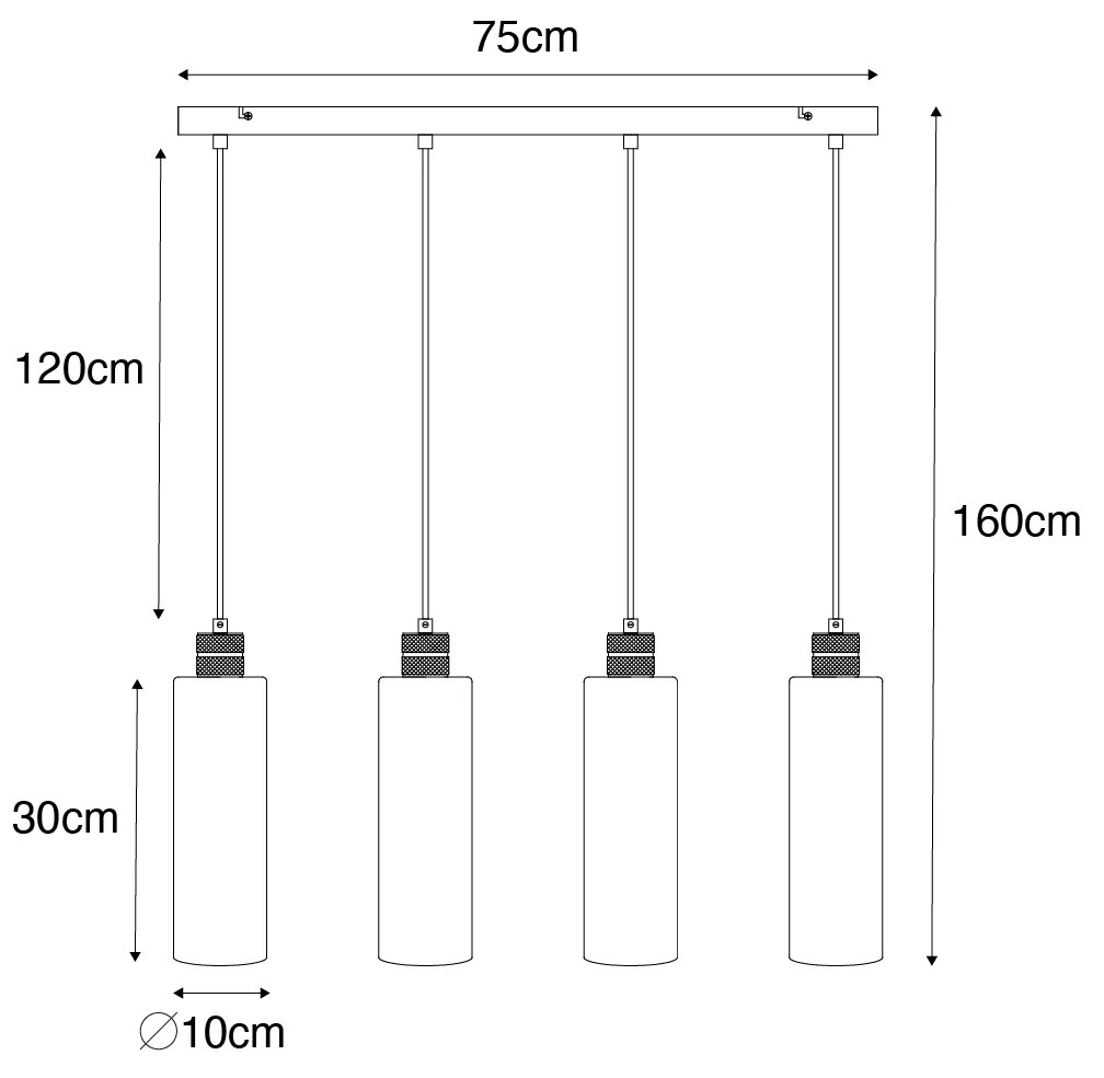 Candeeiro de suspensão moderno preto com vidro fumê 4 luzes - Stavelot