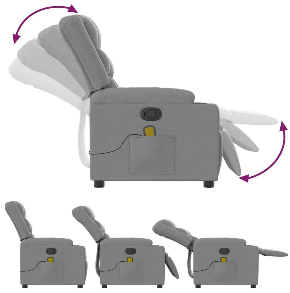 Poltrona de massagens reclinável tecido cinzento-claro