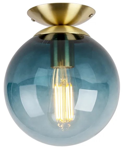 Candeeiro de teto Art Deco em latão com vidro azul oceano - Pallon Art Deco