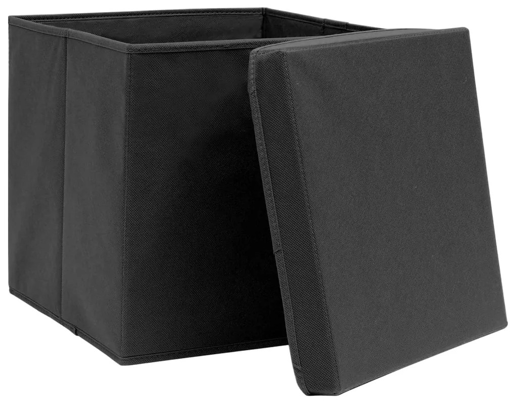 Caixas de arrumação com tampas 10 pcs 28x28x28 cm preto