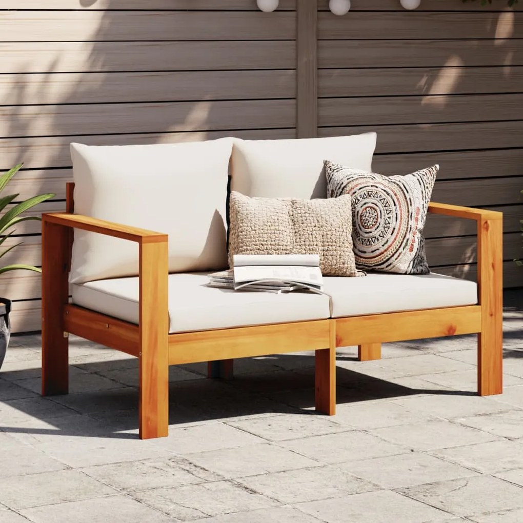 vidaXL Sofá de 2 lugares para jardim com almofadões acácia maciça