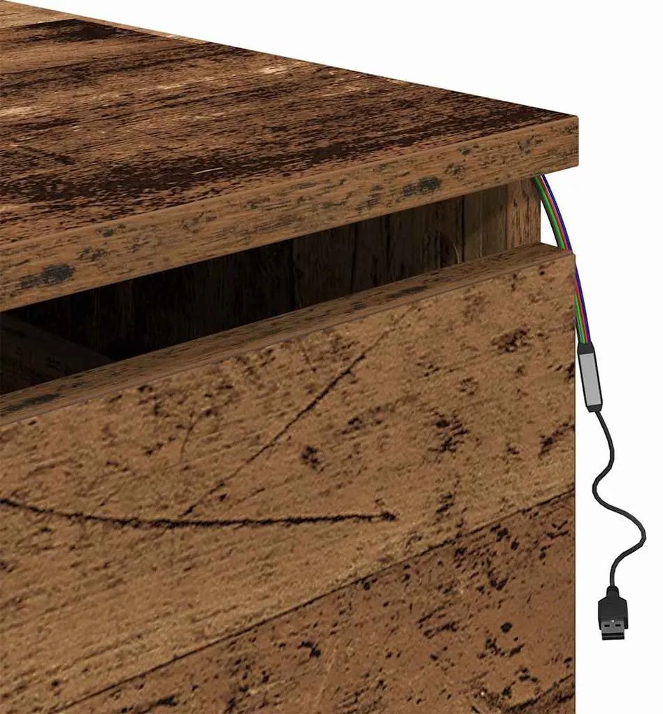 Mesa de cabeceira vidaXL com LED montada na parede em madeira envelhec