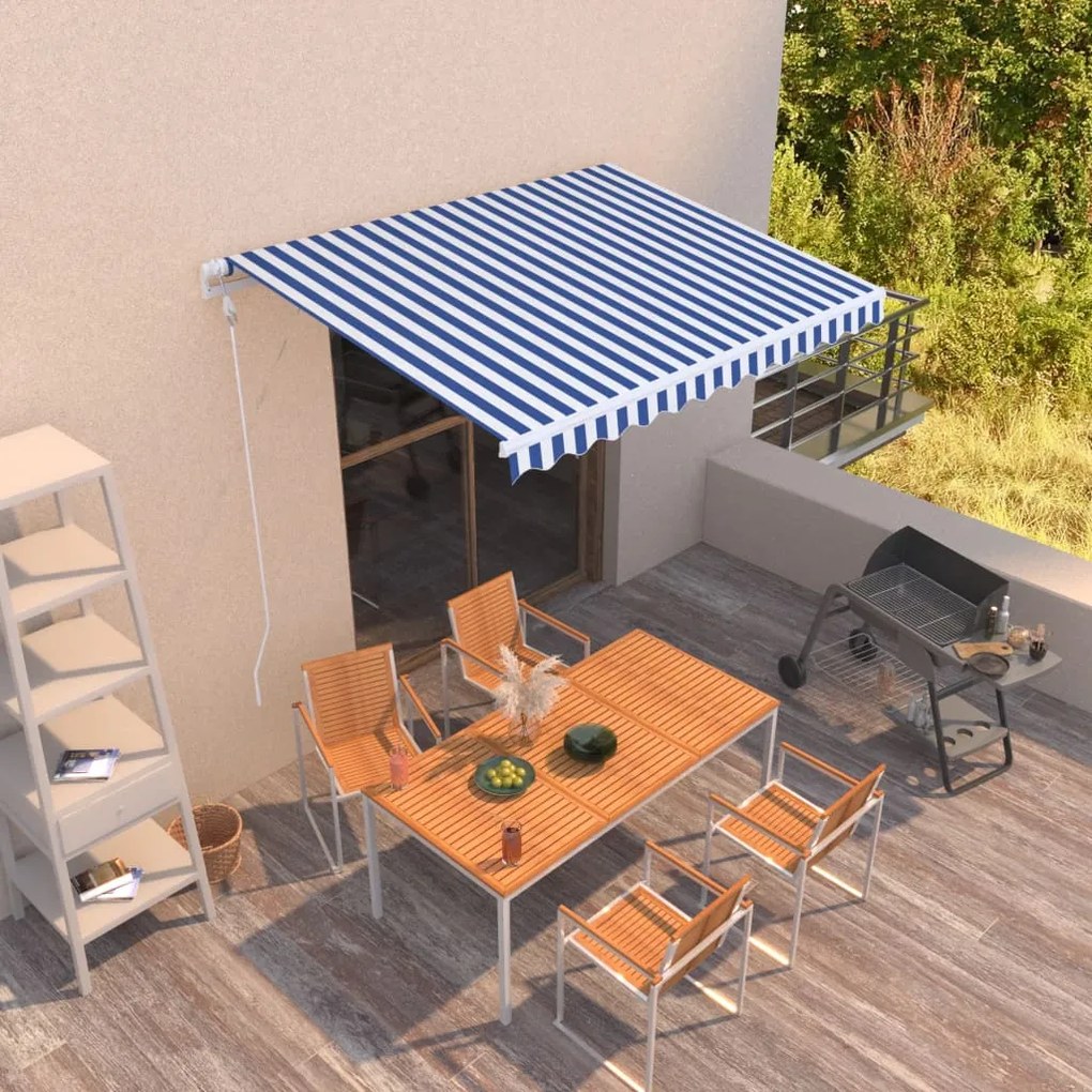 Toldo retrátil automático 300x250 cm azul e branco