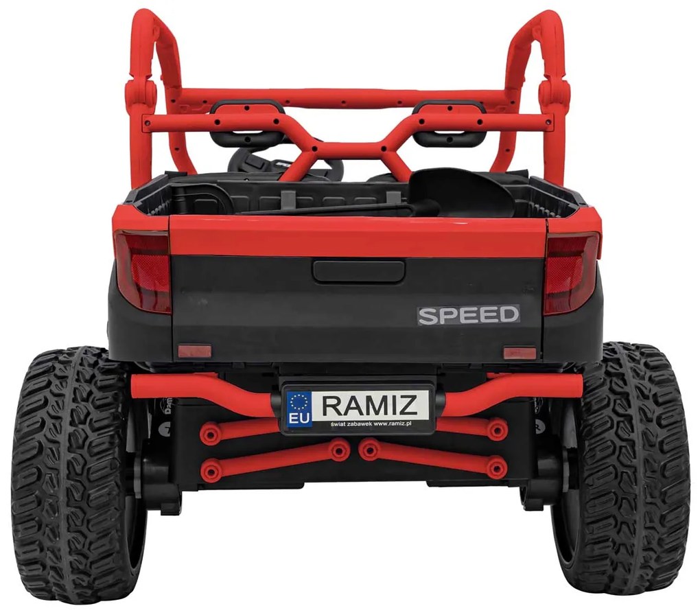 Carro elétrico para Crianças 2 Lugares Farmer Truck UTV Racing 24V 4x4 Rodas Espuma EVA, assento couro ecológico Vermelho
