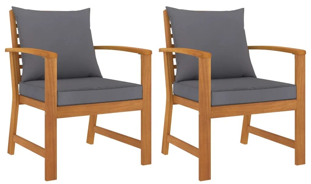 vidaXL Cadeiras jardim 2 pcs c/ almofadões cinza-escuro acácia maciça