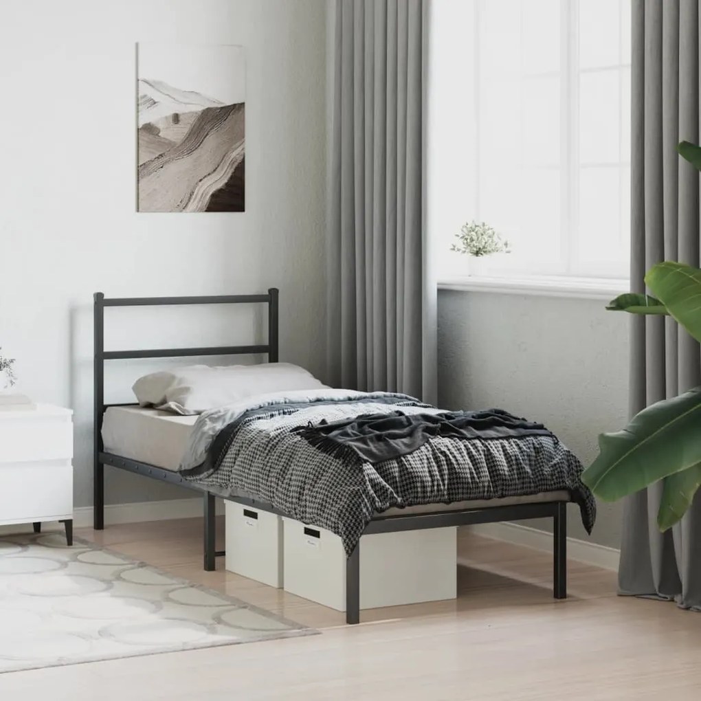 Estrutura de cama metal s/ colchão c/ cabeceira 75x190 cm preto