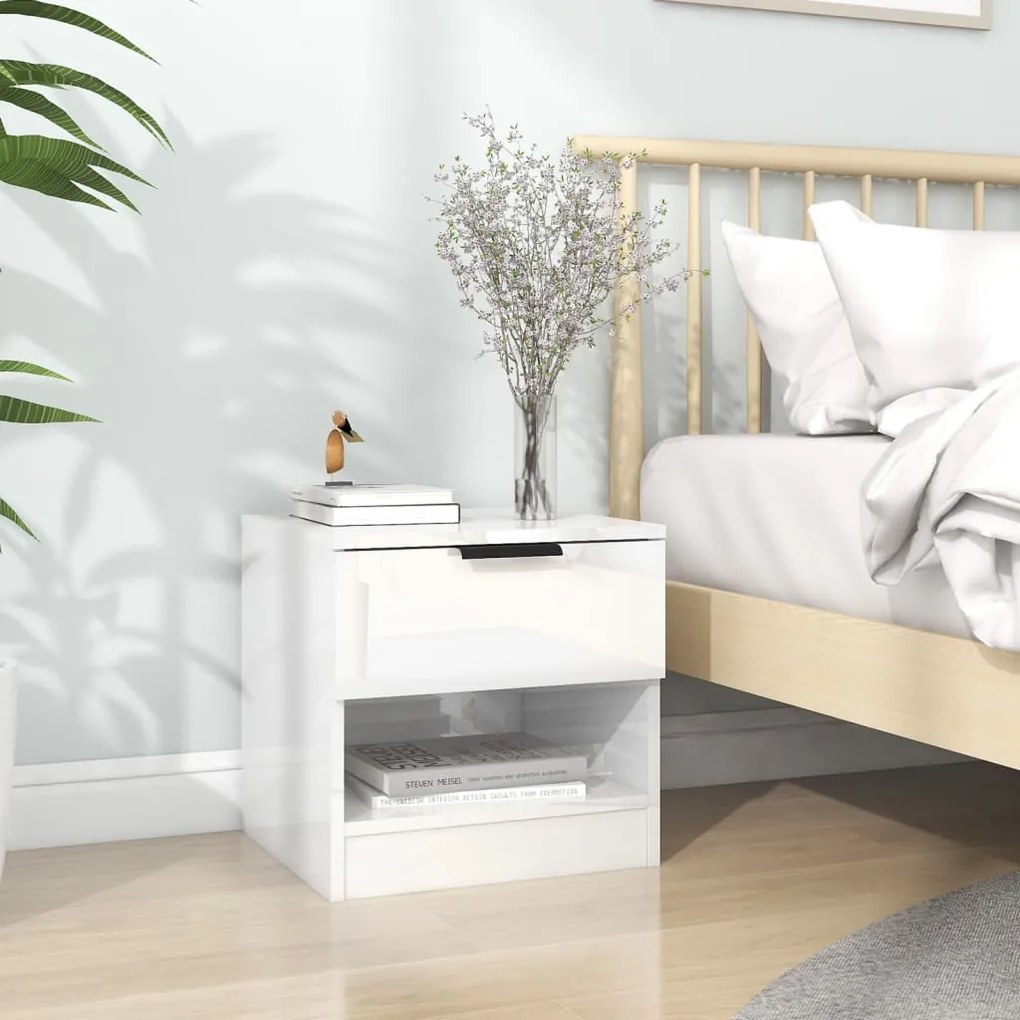 vidaXL Mesa de cabeceira madeira processada branco brilhante