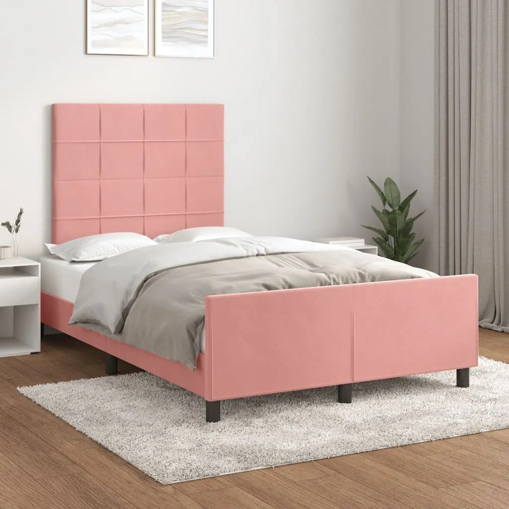 Estrutura de cama com colchão 120x190 cm veludo rosa