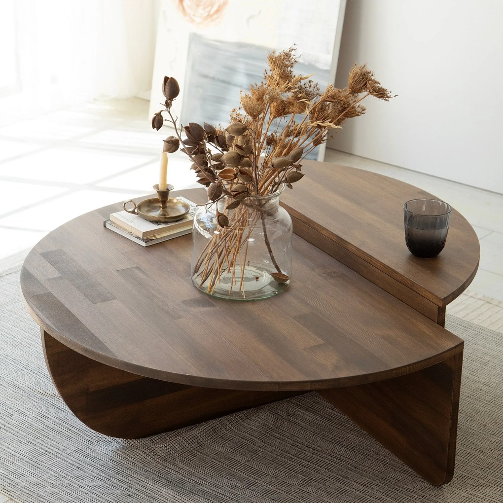 Conjunto de Mesas de Café Podium - Cor Nogueira - 90x30x60cm e 85x30x3