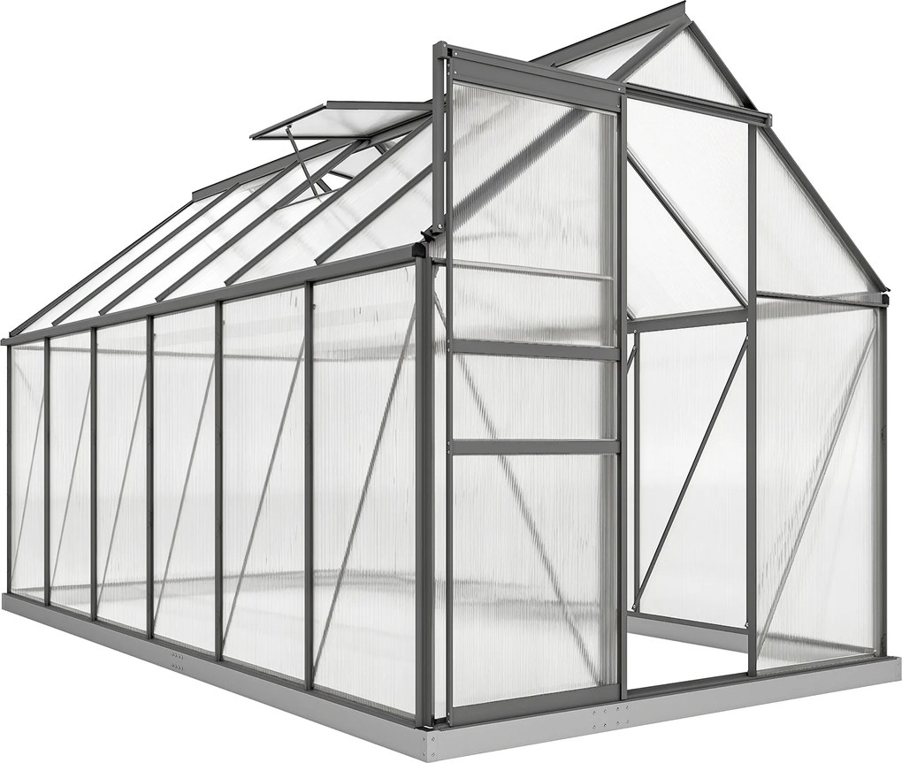 Outsunny Estufa de jardim em alumínio e policarbonato com fundação, estufa com janela regulável, porta de correr 190x375x199cm | Aosom Portugal