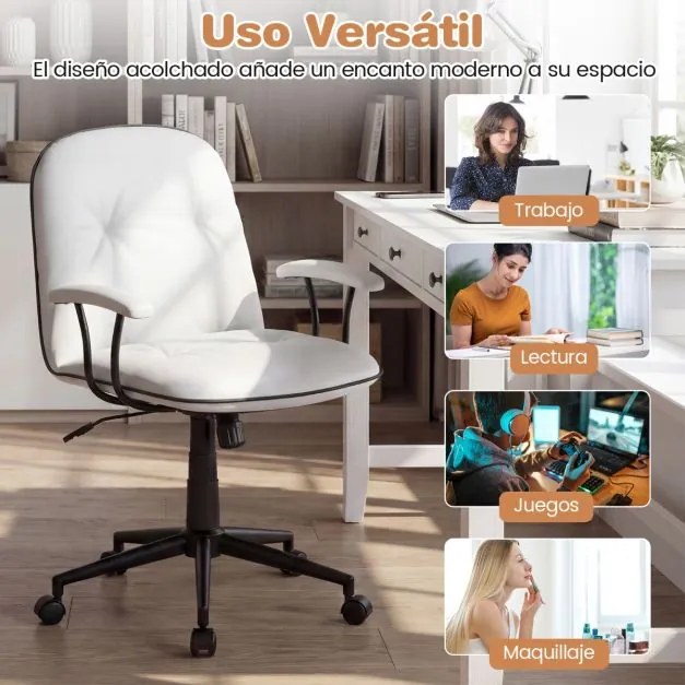 Cadeira de escritório moderna com altura ajustável, apoio braços e função de balanço Branco