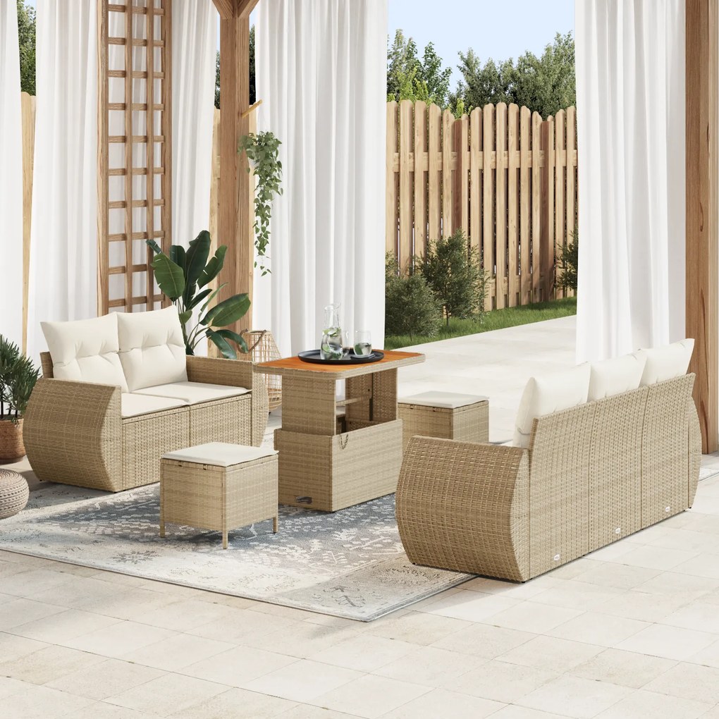 Conjunto de Sofá de Jardim vidaXL com Almofadas Bege Rattan Sintético