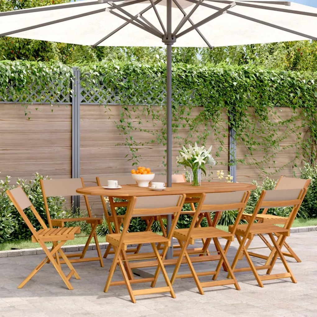 Cadeiras jardim dobráveis 8pcs tecido/madeira cinza-acastanhado