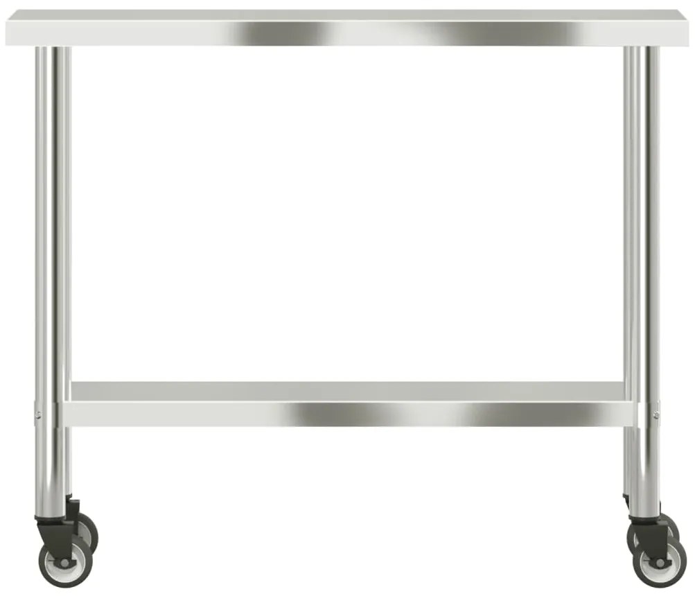 Mesa de trabalho de cozinha c/ rodas 110x30x85 cm aço inox.