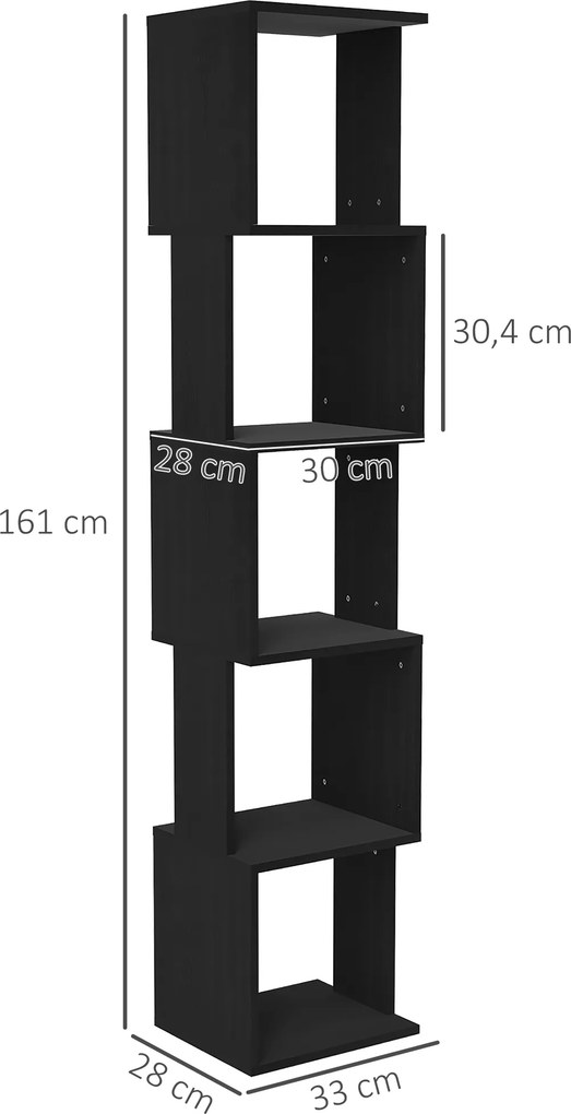 Estante de design moderno com 5 prateleiras 33 x 28 x 161 cm– Arrumação prática para casa ou escritório, preta