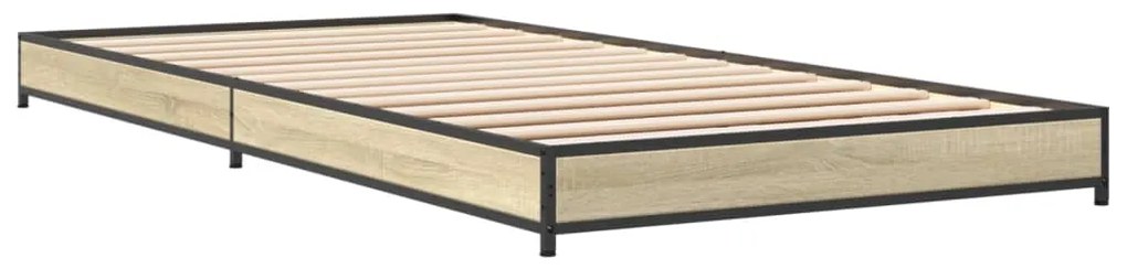 Estrutura de cama derivados de madeira e metal carvalho sonoma